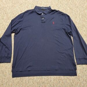 Polo Ralph Lauren Polo Mens 2XL Blue Pima Soft Touch Long Sleeve Pony Logo Rugby